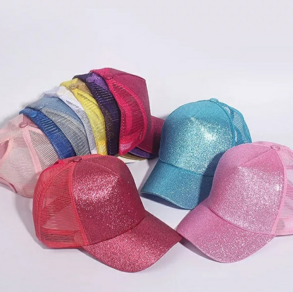Women's Glitter Ponytail Mesh Trucker Cap